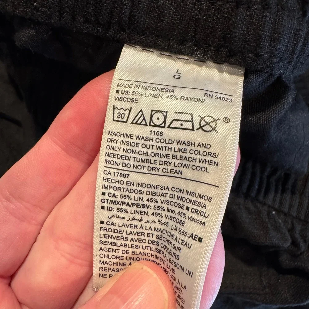 Old Navy Womens Black Linen Blend Wide Leg Drawstring Pants Large - Picture 7 of 9